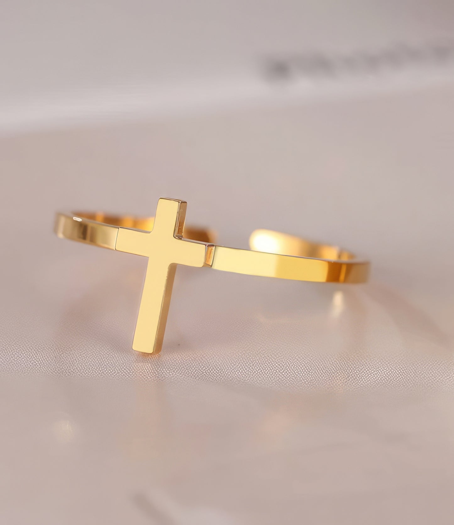 Stainless Steel Cross Adjustable Ring in Gold