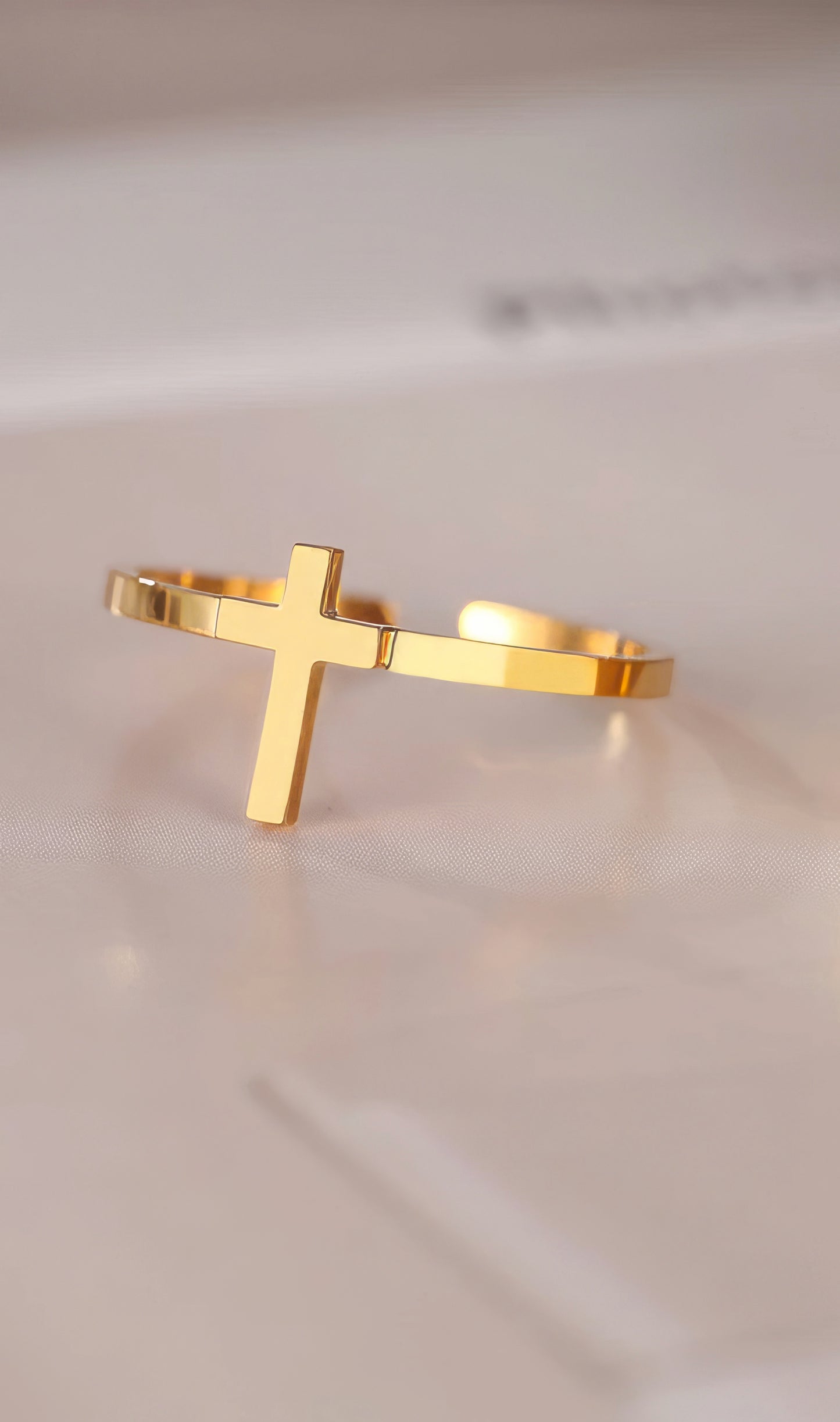 Stainless Steel Cross Adjustable Ring in Gold