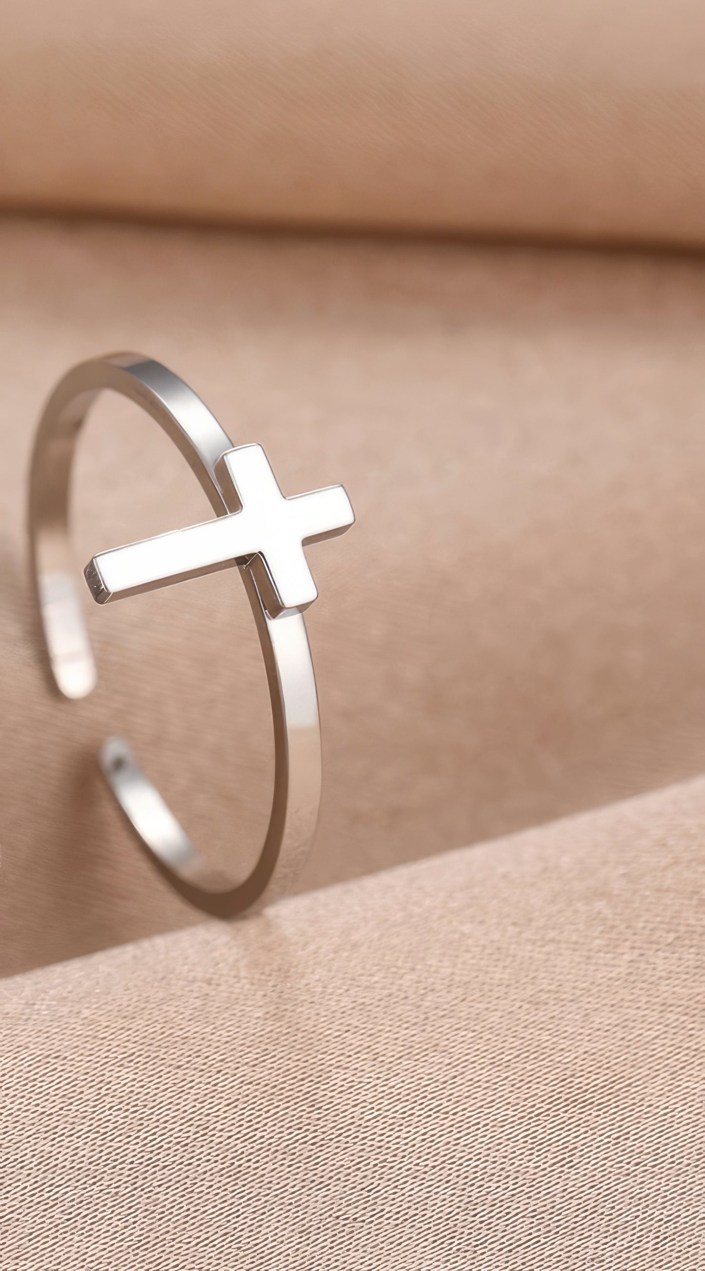 Stainless Steel Cross Adjustable Ring in Silver