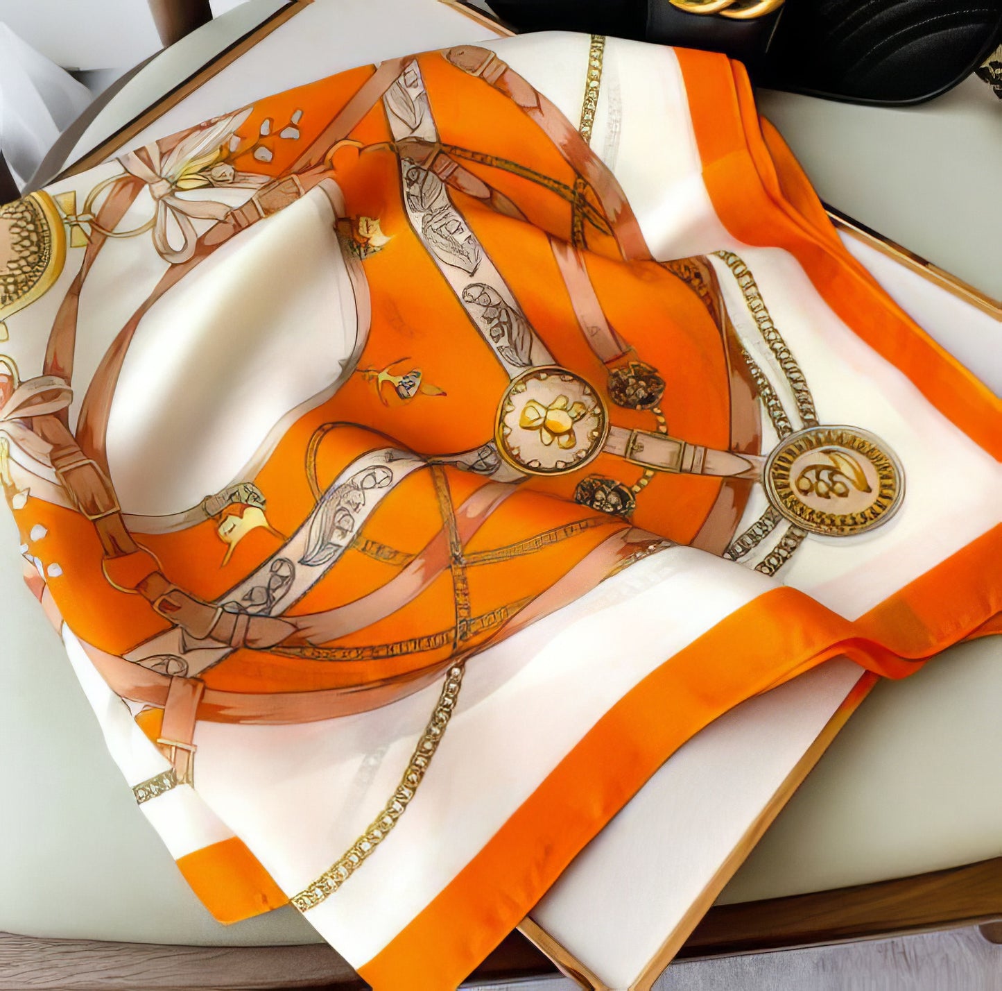 Luxury Silk Scarf Shawls And Wraps in Tangerine, Gold and Ivory