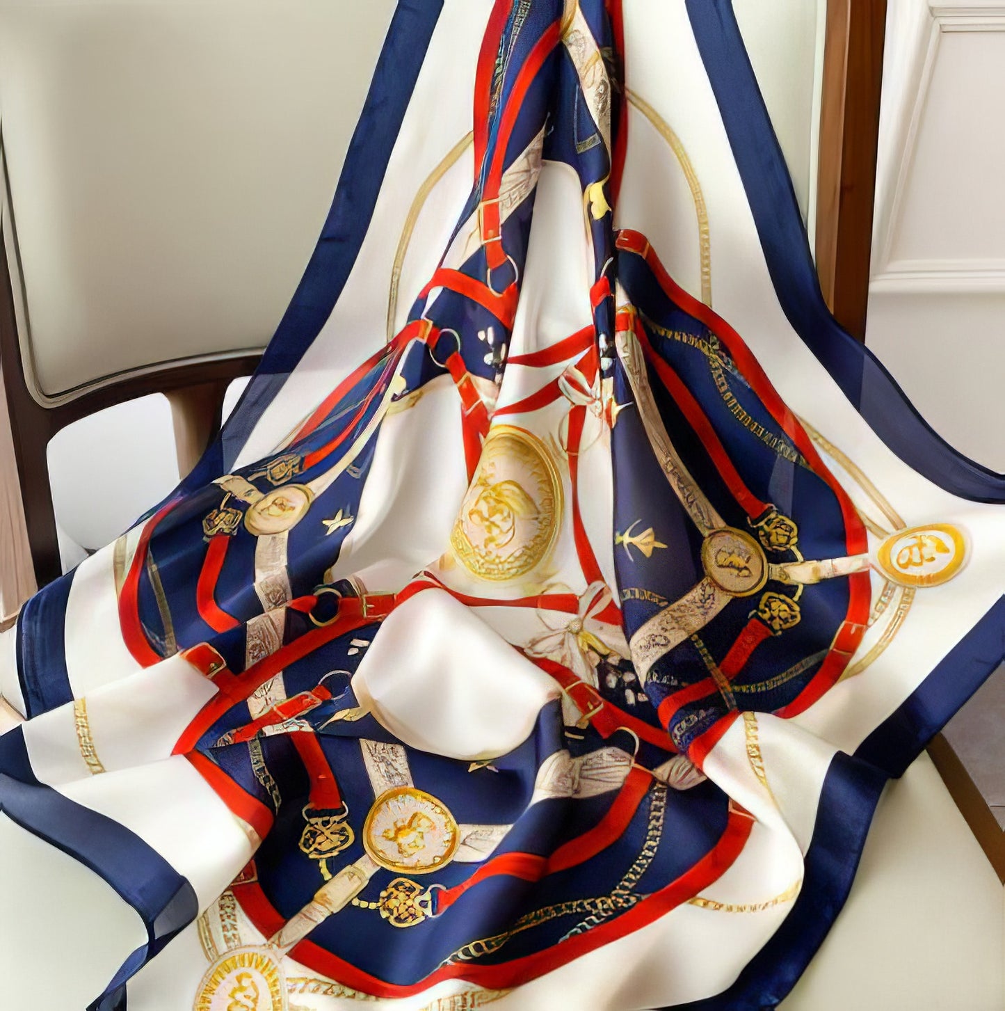 Luxury Silk Scarf Shawls And Wraps in Navy,Crimson and Ivory