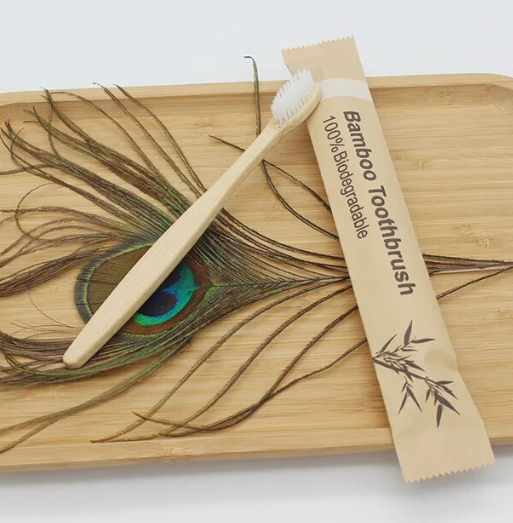 All Natural Bamboo Boxed Toothbrush with Charcoal Bristles in Natural